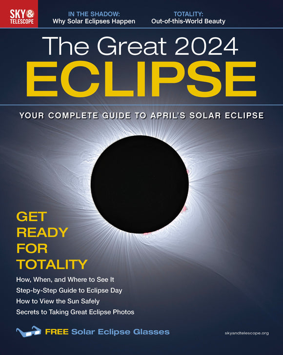 magazine cover of a total solar eclipse and text for free solar eclipse glasses