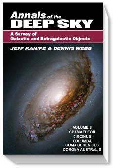 annals of the deep sky volume 6 cover discussing Chamaeleon, Circinus, Columba, Coma Berenices, and Corona Australis constellations